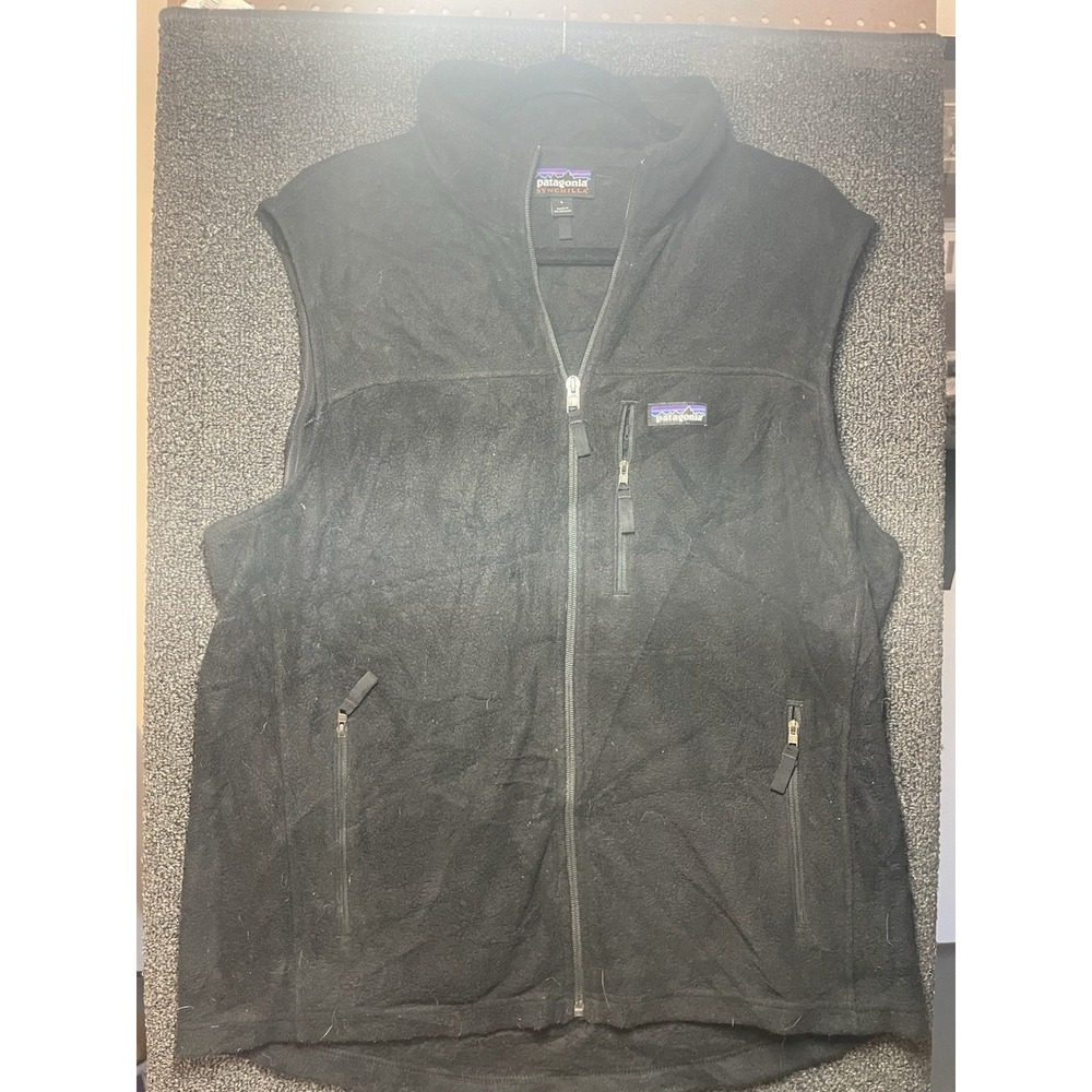 Patagonia Synchilla Vest Mens Large Black Fleece Full Zip Pockets Outdoor
